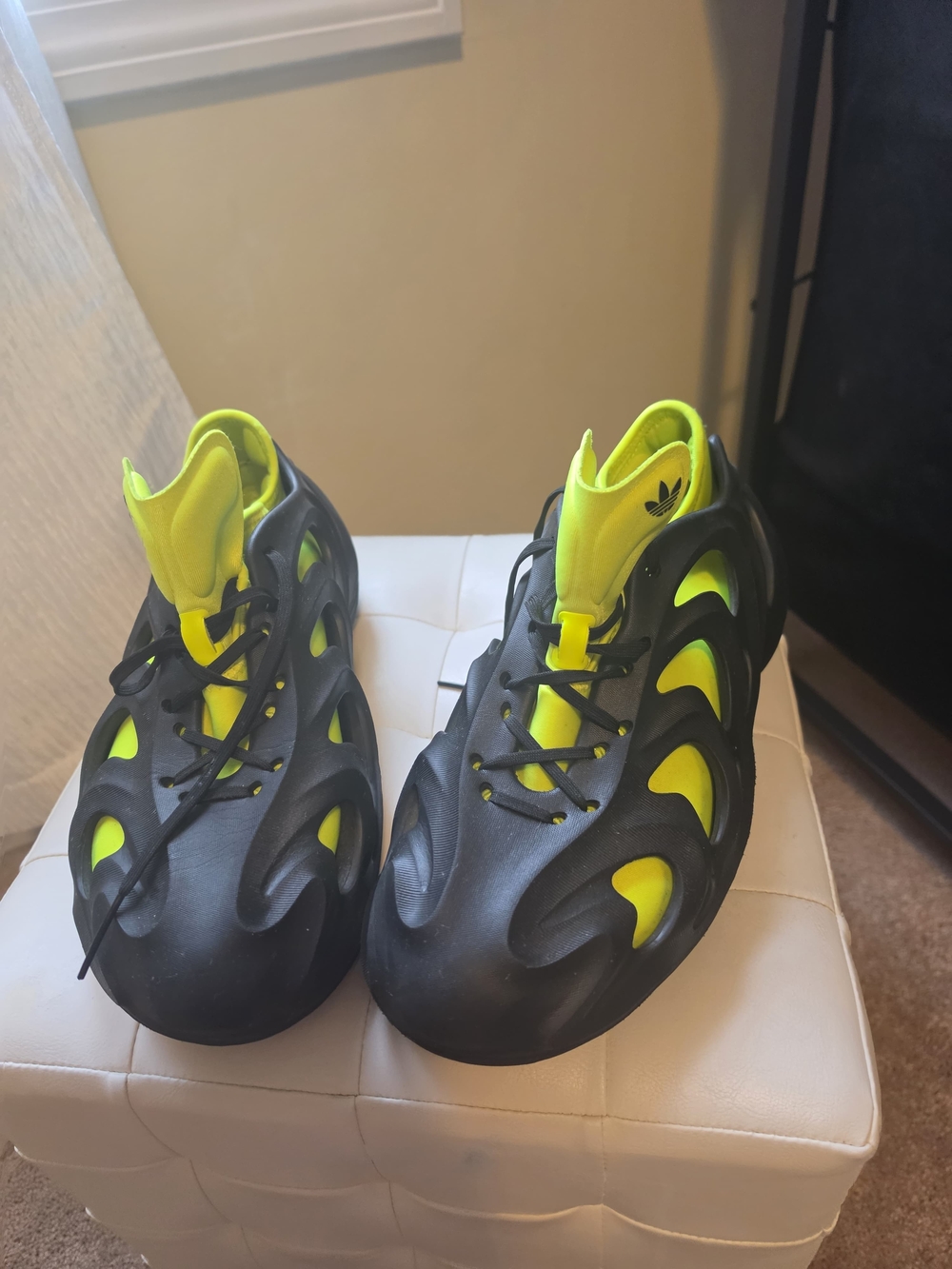 Adidas Black and Neon Yellow Wave-Style Sneakers